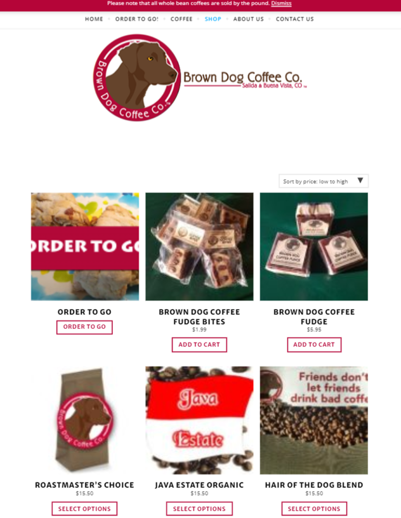 coffee shop e-commerce web design portfolio sample