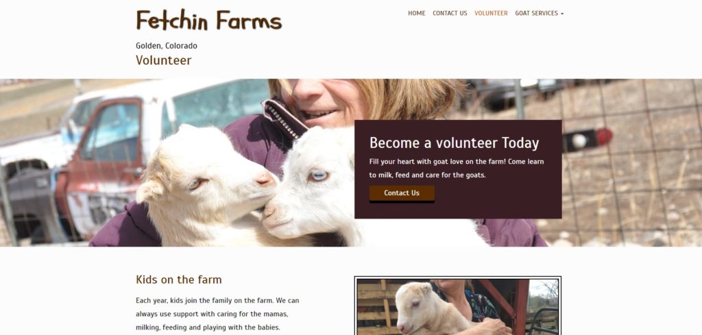 Volunteer page Fetchin Farms website sample